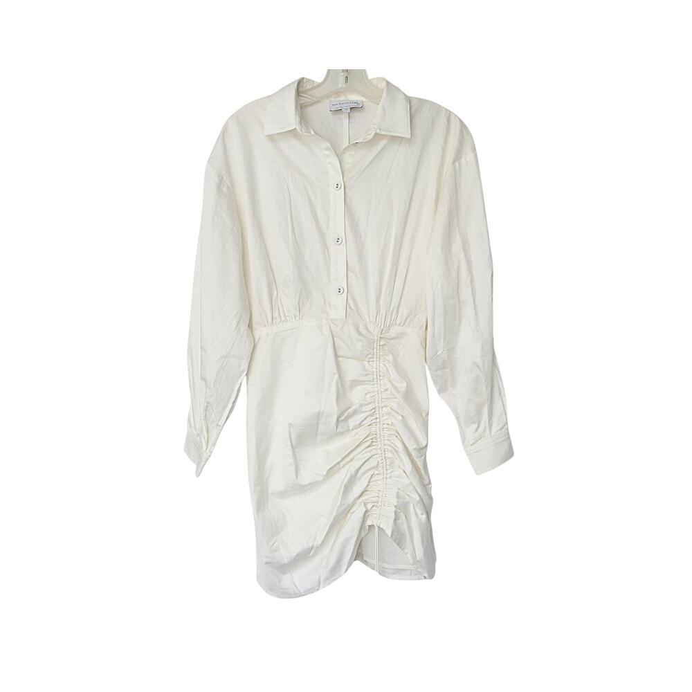 Long Sleeve Button Down Dress - White - XS